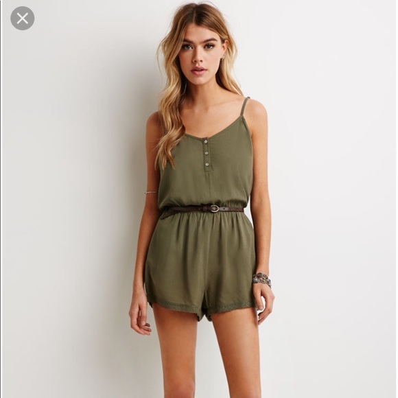 Forever 21 Pants - Forever21 Olive Green Lace Romper
